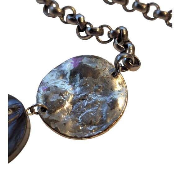 Lydell N.Y.C. Silver Tone Rutilated Quartz Shell Disk Rolo 18" Chain Necklace - Picture 14 of 16